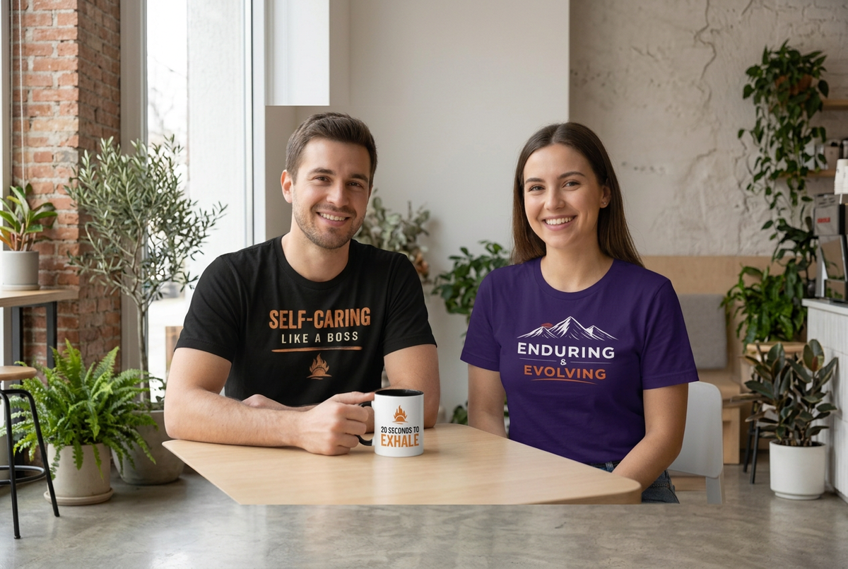 Wider-framed banner scene with both people and the products in a central crop-safe area